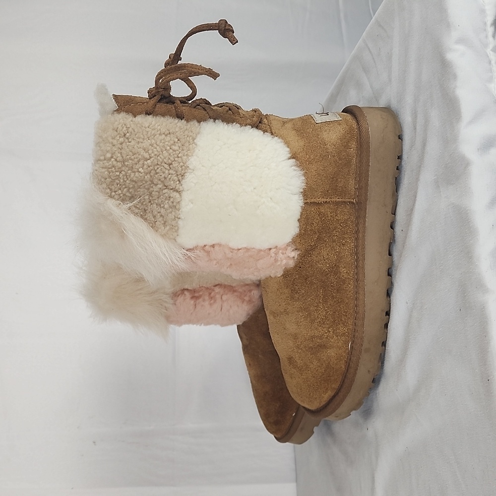Ugg Classic Patchwork Pink And White Fur Lace Up … - image 5